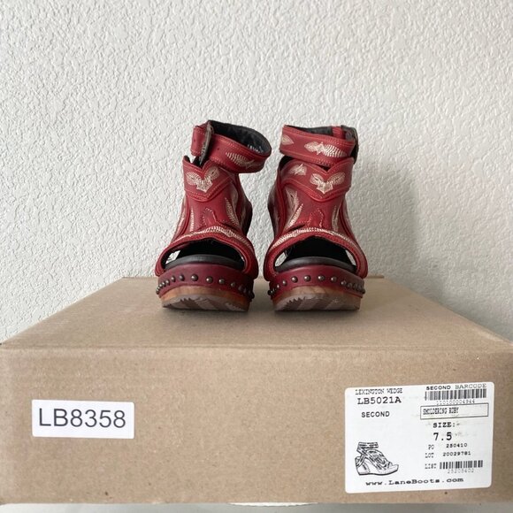 Lane Boots LEXINGTON Womens Red Wedges 7.5 Western Sandals Cowgirl Wooden Heels - Picture 10 of 11